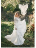 Long Sleeves Ivory Lace Tulle V Back Awesome Wedding Dress